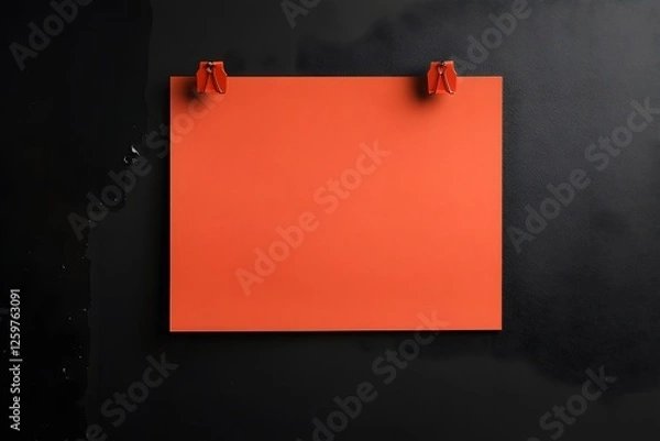 Fototapeta Orange Paper Note on Black Background, Minimalist Design