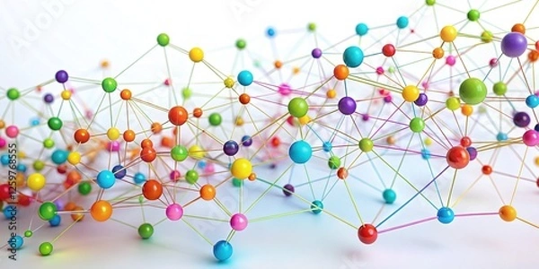 Fototapeta Minimalist network of connected dots, abstract photo on white.