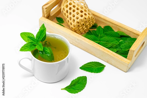 Obraz Peppermint tea in a white cup