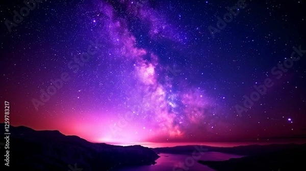 Fototapeta a pinkish purple galaxy with asteroids