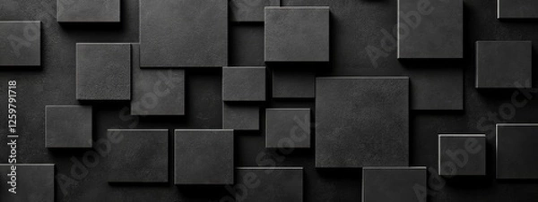 Obraz Abstract minimalist wallpaper with sharp squares and circles on black background. Banner template with white center text area. Ideal for modern designs.
