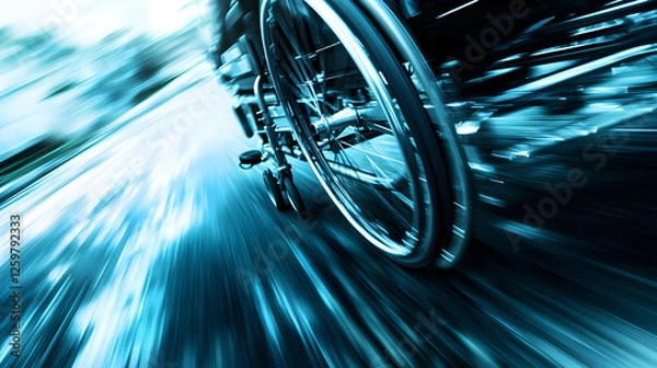 Obraz Rapid Wheelchair Motion: A Dynamic Blue Blur