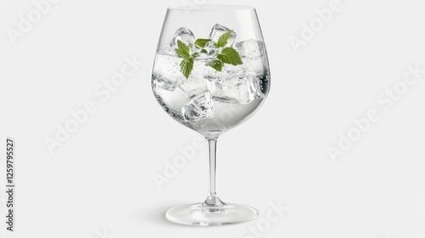 Fototapeta Gin, ice, mint, glass, drink, studio, beverage, background, refreshment, advertising