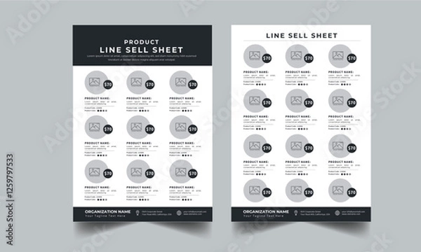 Fototapeta Product Line Sheet Template, Wholesale Template, Product Catalog Layout with 3 page design template