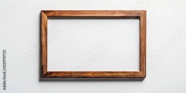 Fototapeta Wooden frame with rich brown tones on a light gray background, centered and empty for showcasing artwork or photographs.