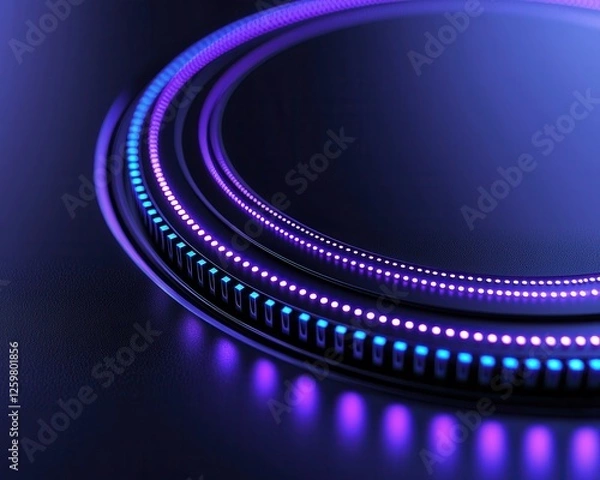 Obraz Vivid neon lights create mesmerizing circular patterns on a sleek surface.