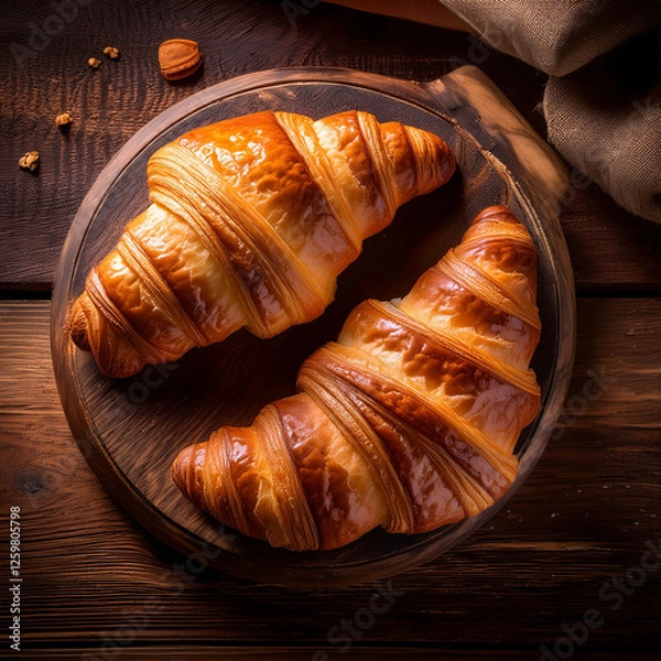 Fototapeta croissants arranged on a rustic wooden table