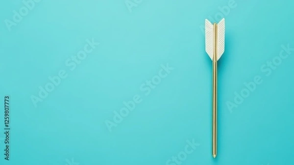 Fototapeta A minimalistic image of a golden arrow against a bright turquoise background, representing focus and direction.