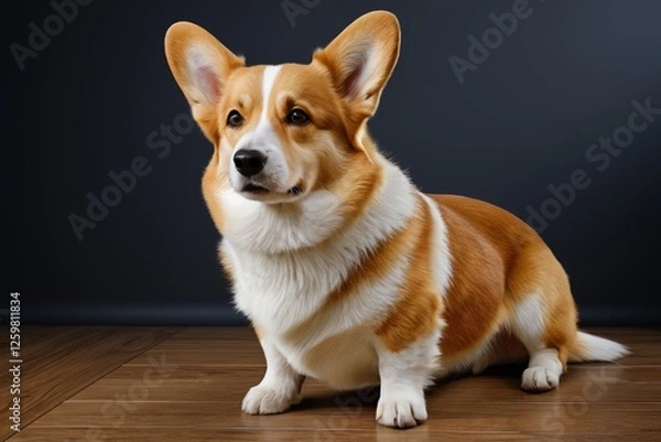 Fototapeta there is a dog that is sitting on the floor looking at the camera