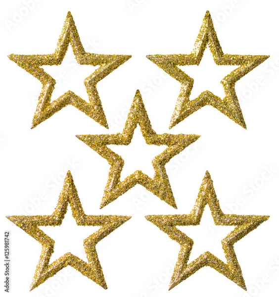 Obraz Star Christmas Decoration, Xmas Gold Sparkles Decorative Set, Isolated