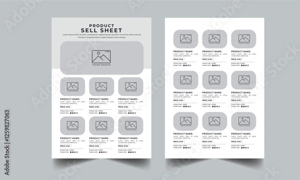 Fototapeta Product Line Sheet Template, Wholesale Template, Product Catalog Layout with 2 page design template