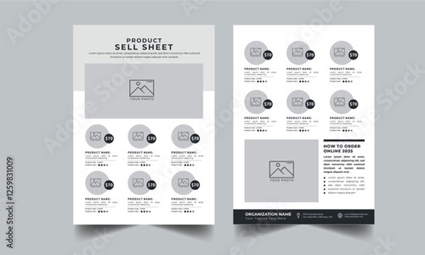 Fototapeta Product Line Sheet Template, Wholesale Template, Product Catalog Layout with 2 page design template