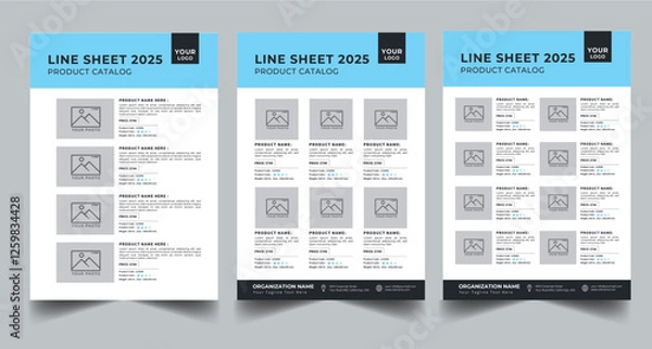 Fototapeta Product Line Sheet Template, Wholesale Template, Product Catalog Layout with 3 page design template