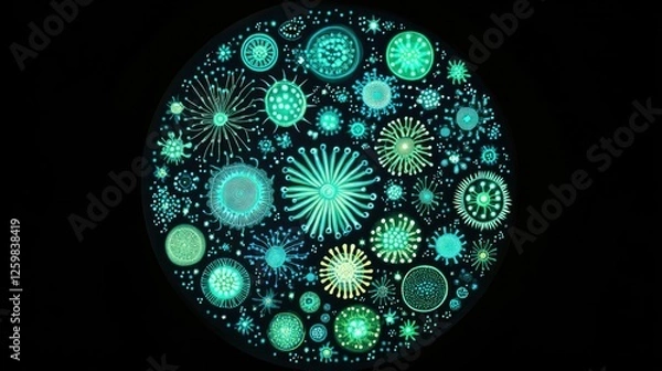 Fototapeta Microscopic Life in a Glowing Circle