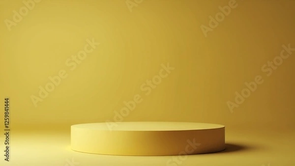 Fototapeta Abstract Pedestal of platform display with modern stand podium on yellow room background. Blank Exhibition stage backdrop or empty product shelf. 3D rendering