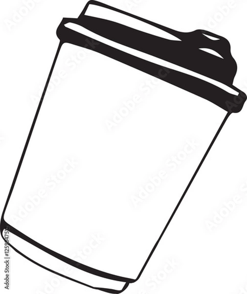 Obraz Vector hand drawn black and white cardboard coffee cup doodle style isolated