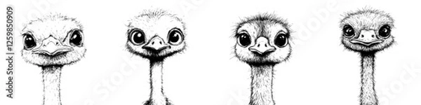 Obraz Charming hand-drawn vector illustration of adorable ostrich caricatures set against a clean backdrop