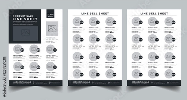 Fototapeta  Product Line Sheet Template, Wholesale Template, Product Catalog Layout with 3 page design template