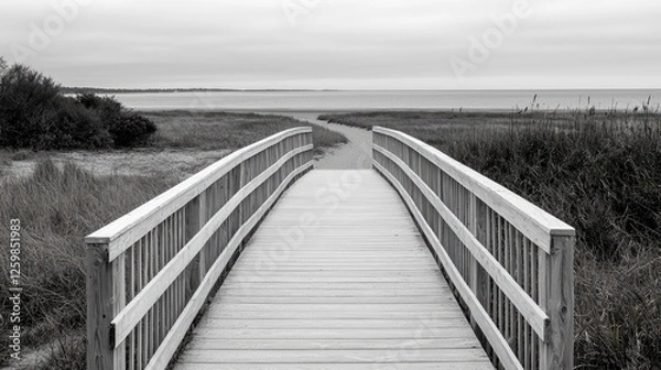 Obraz Gray Day Wooden Bridge Over Marsh to Ocean
