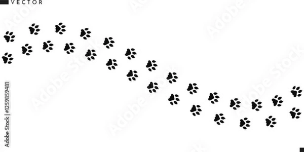 Obraz Wild animal paw prints silhouette. Lion paw prints vector illustration. Animal track  