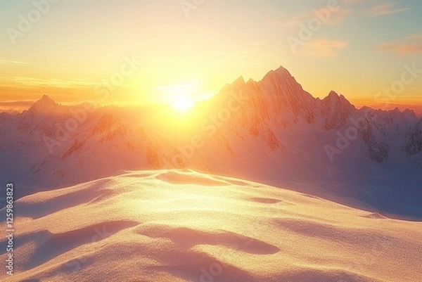 Fototapeta Sunset over snowy mountain range (1)