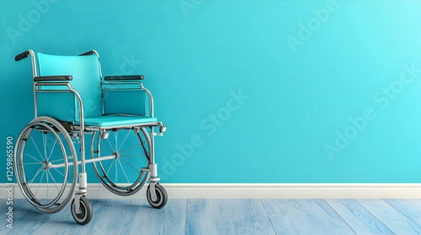 Obraz Teal Wheelchair Against a Turquoise Wall: A Symbol of Accessibility and Independence