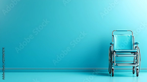 Obraz Serenity in Teal: A Wheelchair in a Minimalist Setting