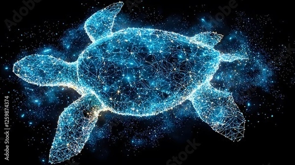 Fototapeta Abstract Digital Sea Turtle Glowing Constellation Network Technology Wildlife