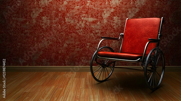 Obraz Vintage Red Wheelchair in a Room with Red Walls