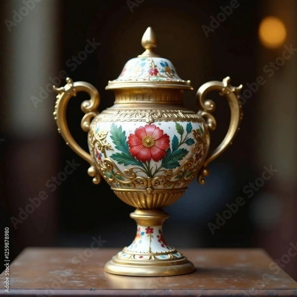 Fototapeta Ornate metal urn with colorful enamel painting, enamel, painted