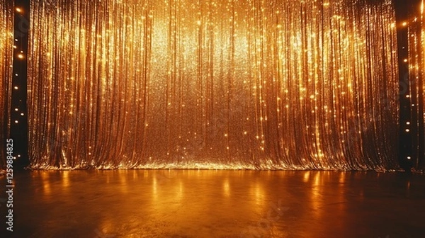 Fototapeta Golden Shiny Curtain-Illuminated background for Photo Studio
