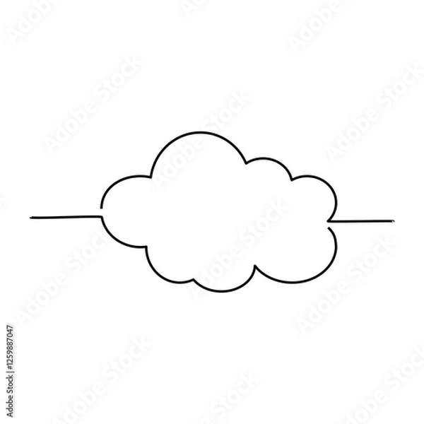 Fototapeta Continuous line drawing of cloud on transparent background.