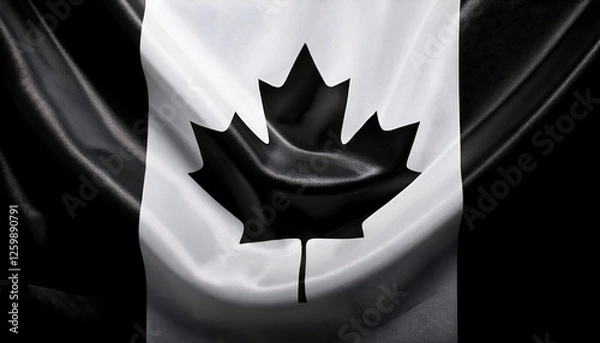 Fototapeta Black and white Canadian flag waving gracefully in the wind, patriotism and freedom, with empty space for text or design