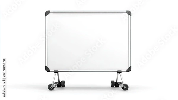 Fototapeta Empty whiteboard on wheels in a bright room, ready for presentations or brainstorming sessions