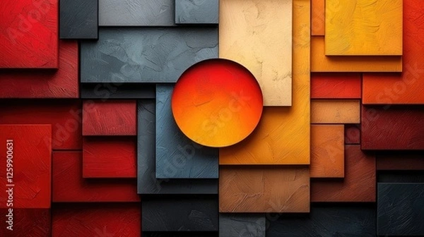 Fototapeta Abstract composition of layered geometric shapes in vibrant colors creating a dynamic visual effect