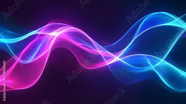 Fototapeta Abstract flowing lines of light oscillate against a dark background