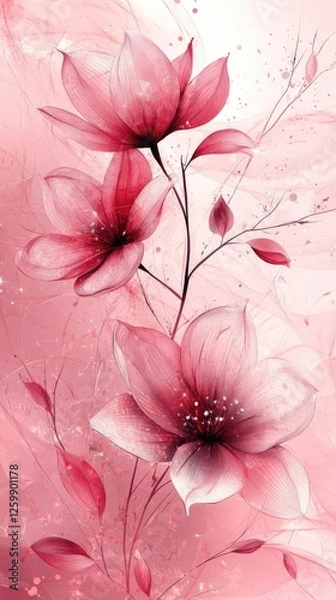 Fototapeta Delicate pink flowers gracefully bloom against a soft pastel background, creating a serene atmosphere