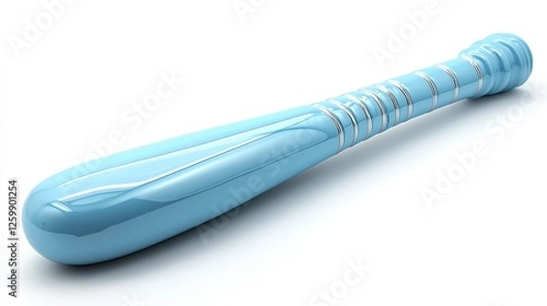 Fototapeta A glossy blue baseball bat resting on a white surface, highlighting its sleek design and reflective quality