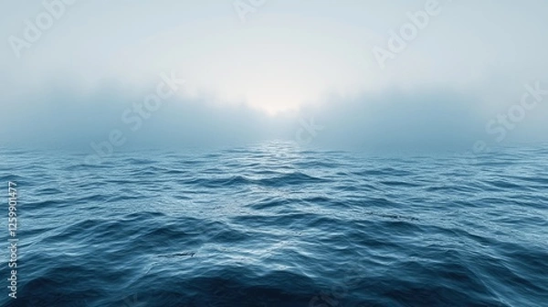 Fototapeta Serene misty ocean view at dawn with soft waves and a hazy horizon suggesting tranquility