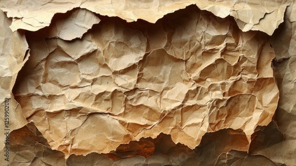 Fototapeta Crumpled brown paper backdrop with intricate textures and folds, ideal for creative projects