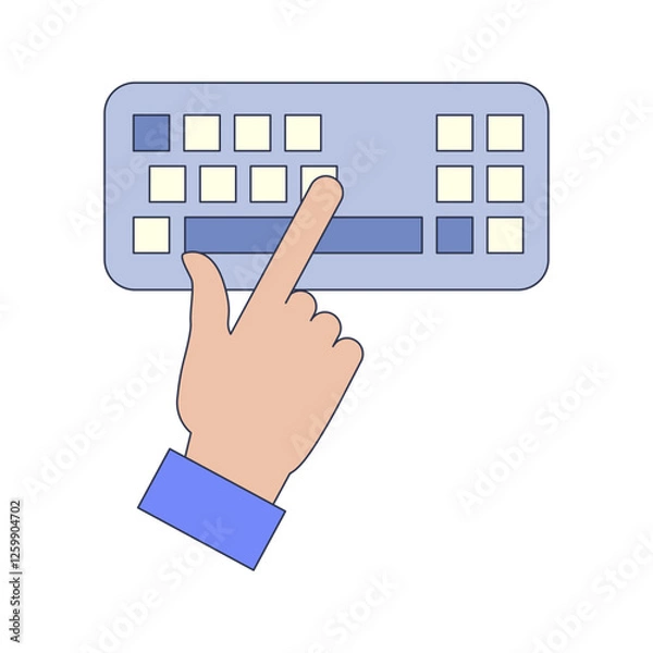 Obraz A hand typing on a minimal keyboard, symbolizing simplicity and efficiency.