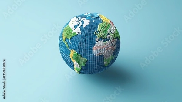 Fototapeta Isometric illustration of a globe with emerging data trends aligned together, depicted in a minimal and flat design style.