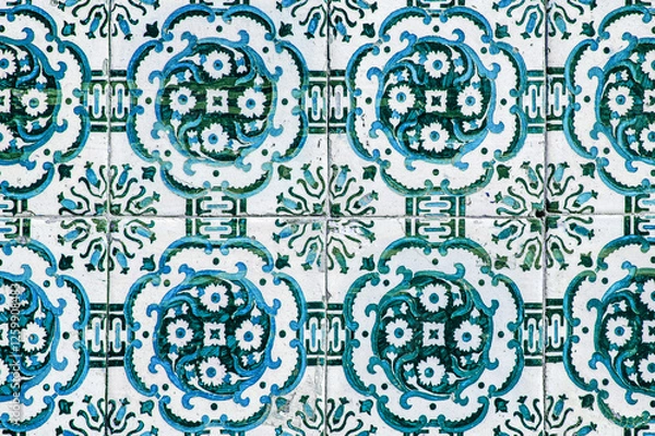 Obraz Lisbon ceramic tiles. Ornate brightly colored portugese tile texture.
