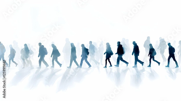 Obraz Silhouette Crowd Walking in Mist