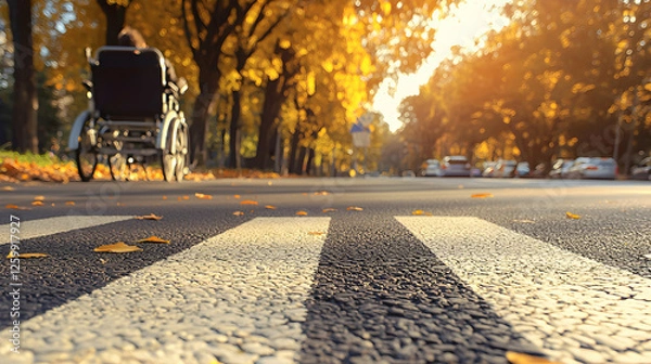 Obraz Autumn Stroll: Wheelchair User on a Sunny Day