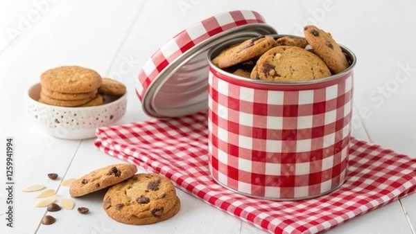 Fototapeta Chocolate Chip Cookies in Gingham Cookie Jar