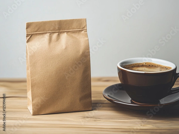 Fototapeta High-quality close-up of a brown coffee bag mockup for professional advertising.