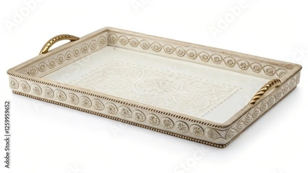Obraz Rectangular Serving Tray with Handles and Decorative Border