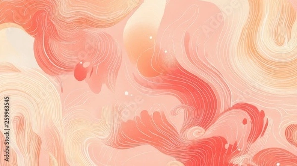 Fototapeta Abstract organic shapes in coral and beige create fluid pattern