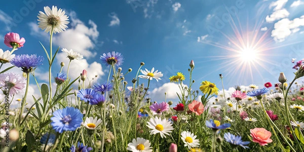 Obraz Colorful spring summer meadow flowers in nature outdoors.